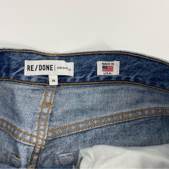RE/DONE high rise ripped stovepipe designer jeans 25 Button Fly in The Wash - Picture 11 of 15
